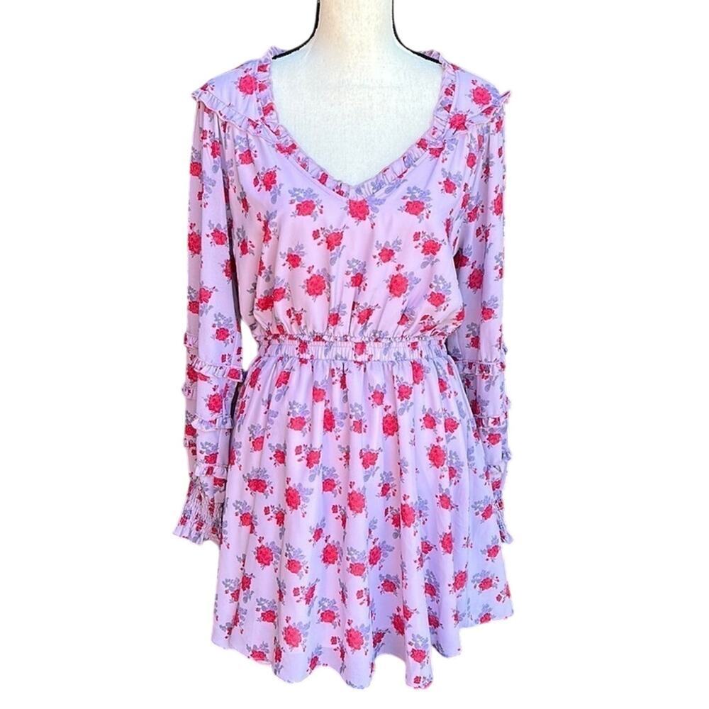 Shabby Chic Everleigh Rose Floral Smocked Dress M NWT Purple Boho Ruffle V-Neck